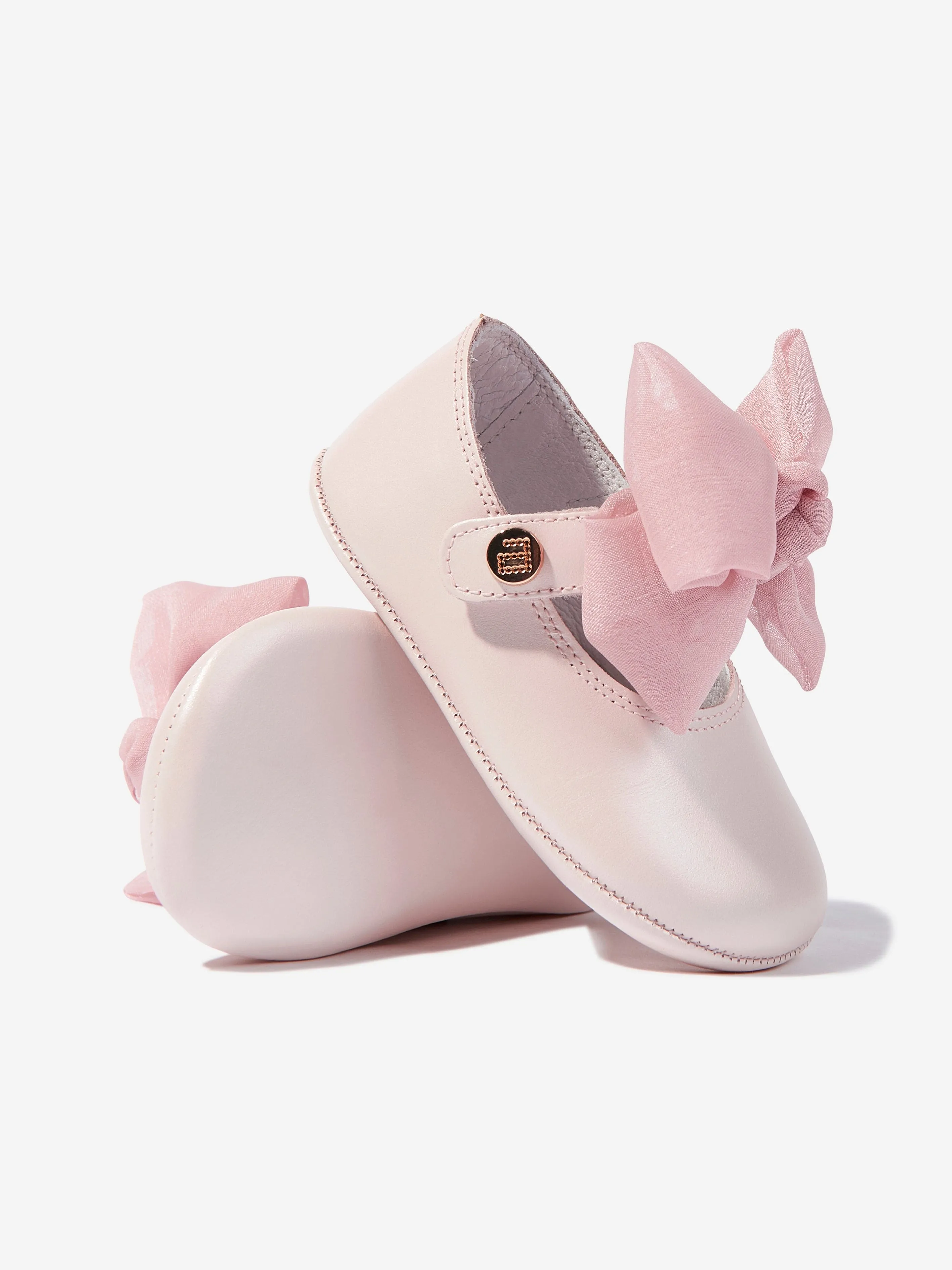Baby Girls Leather Bow Shoes in Pink
