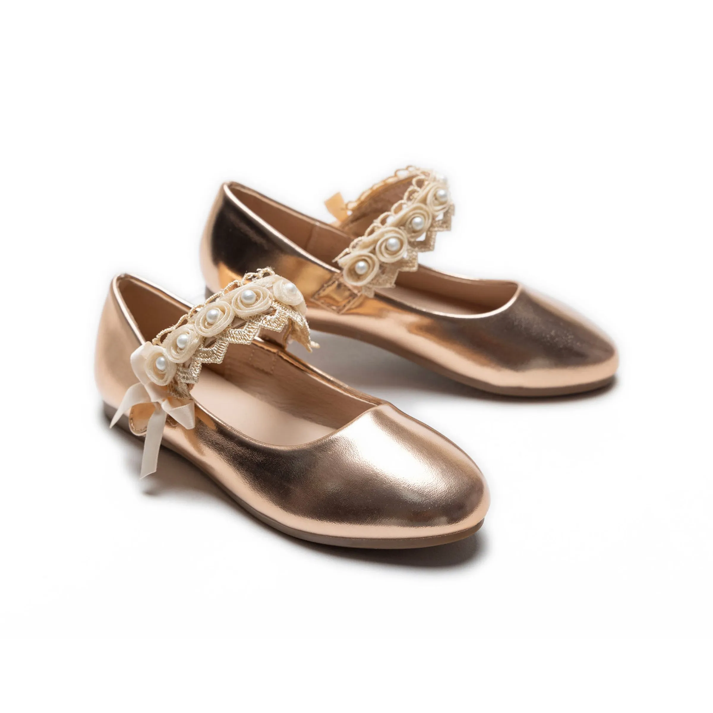 Champagne Patent Rose Pearl Doily Flats