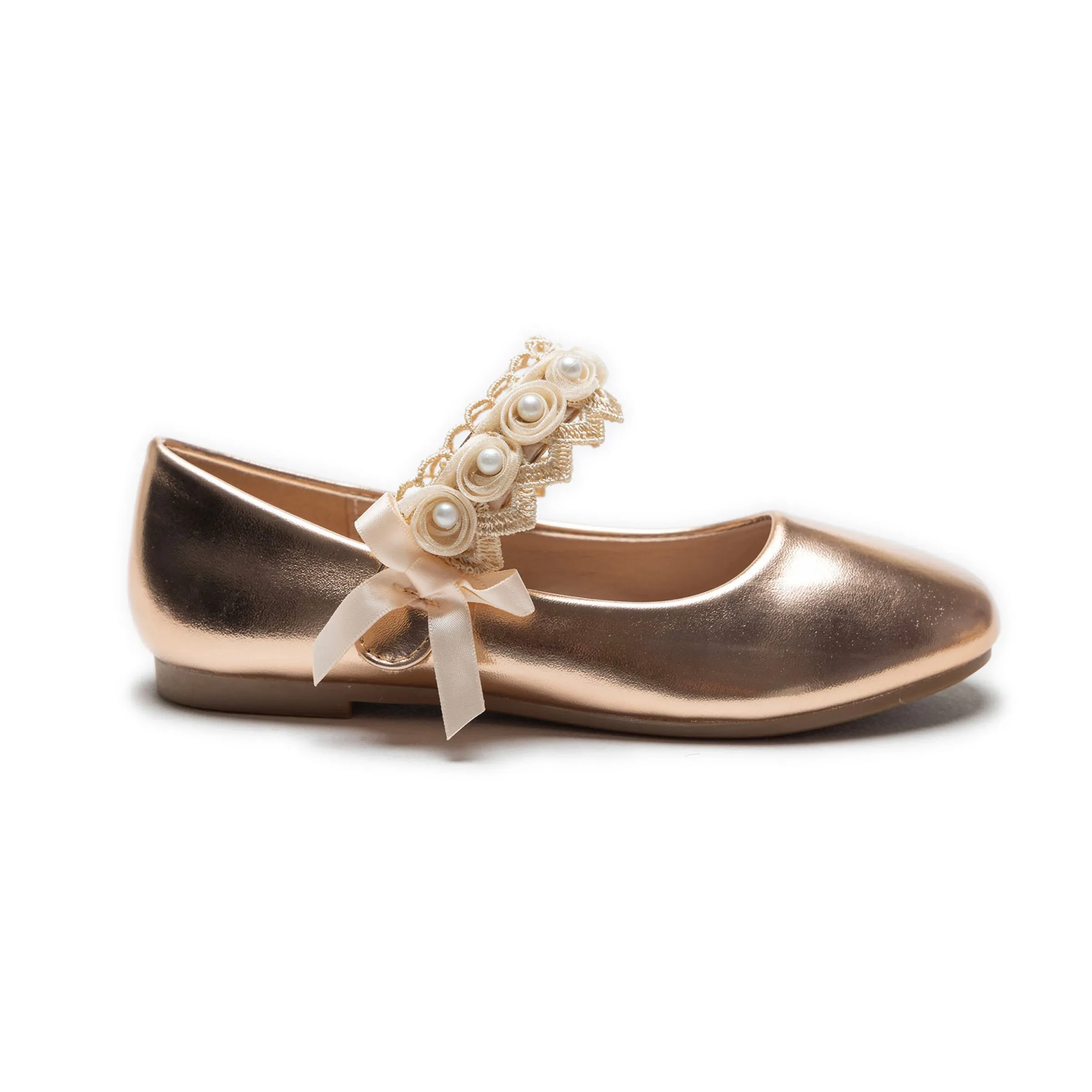 Champagne Patent Rose Pearl Doily Flats