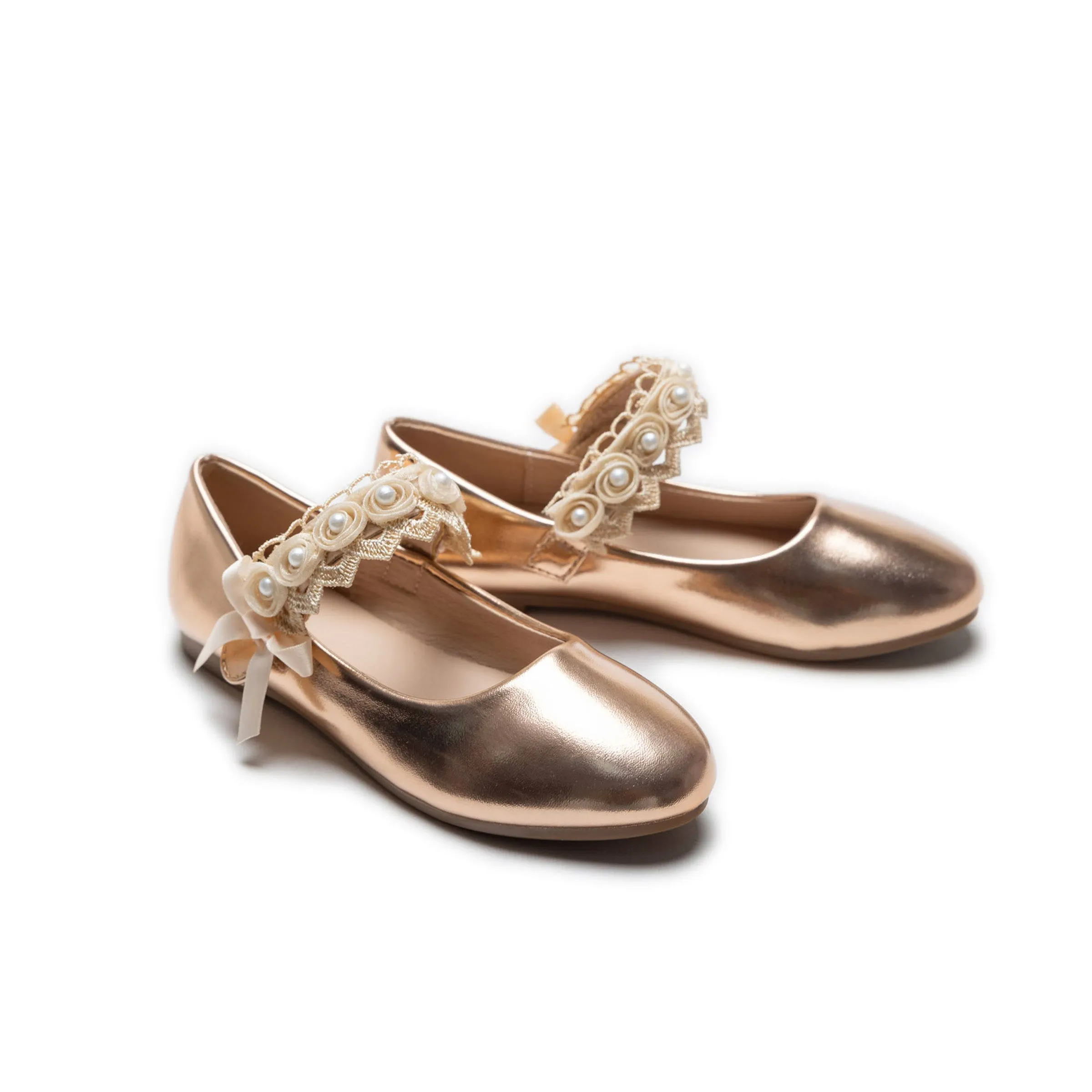 Champagne Patent Rose Pearl Doily Flats