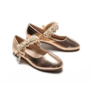 Champagne Patent Rose Pearl Doily Flats