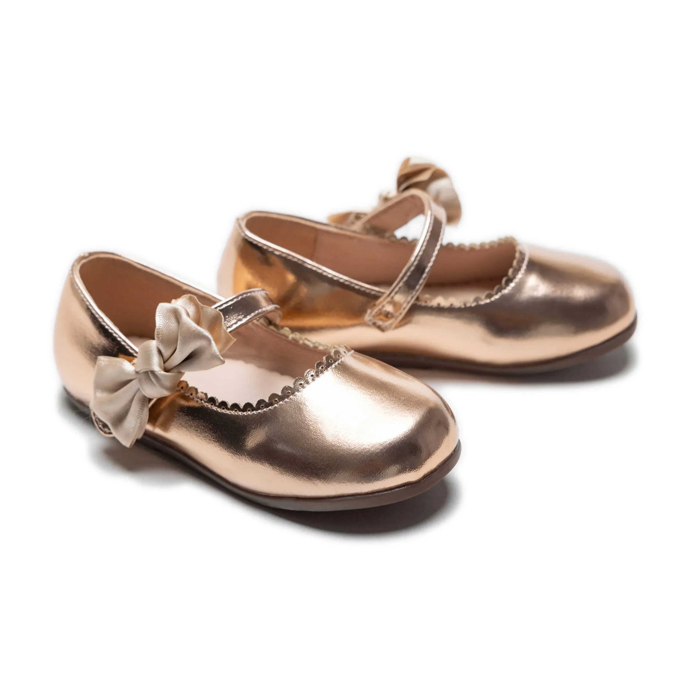 Champagne Satin Elodie Bow Flats