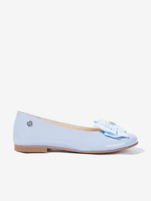 Girls Patent Leather Bow Ballerinas in Blue