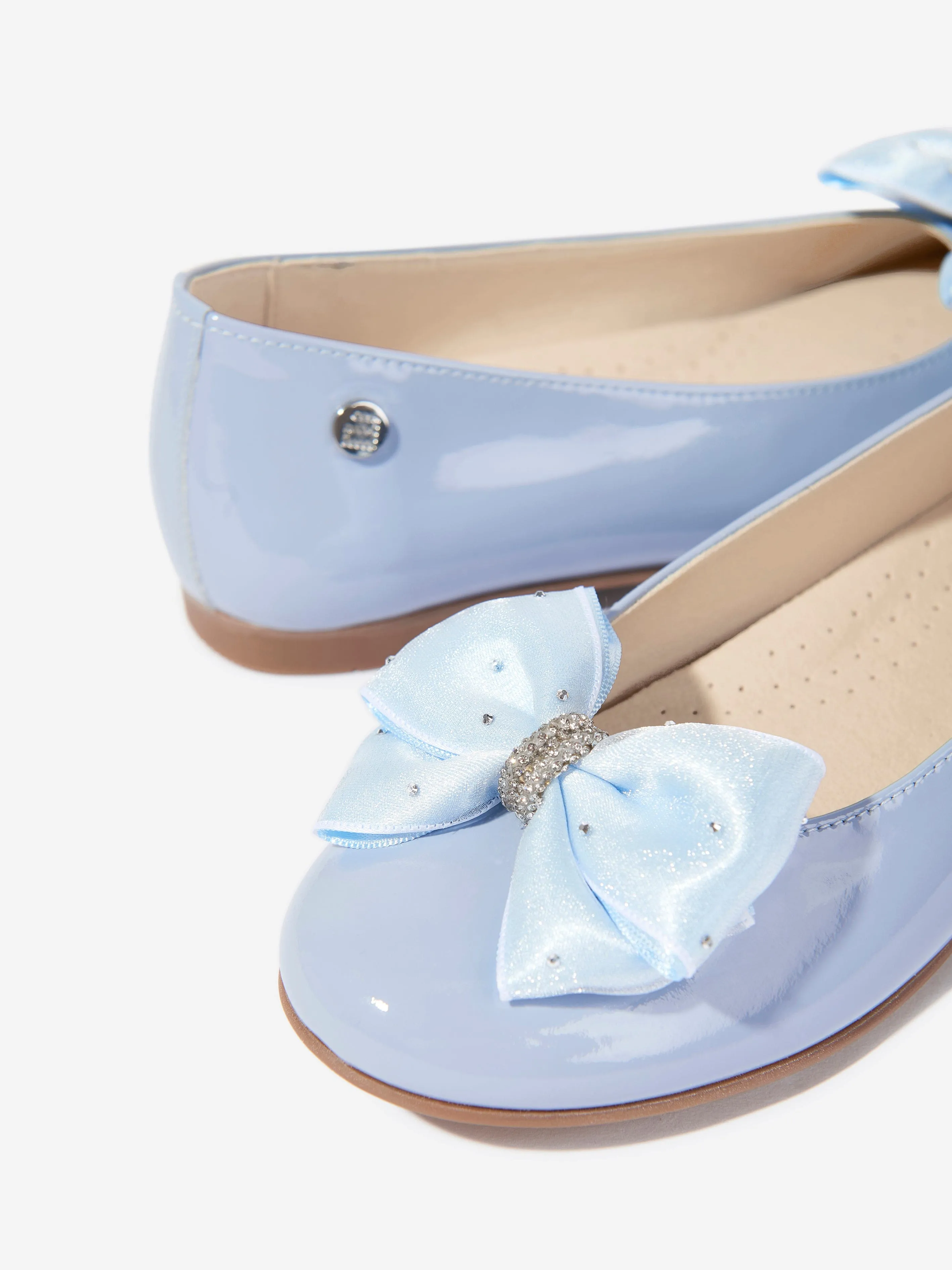 Girls Patent Leather Bow Ballerinas in Blue