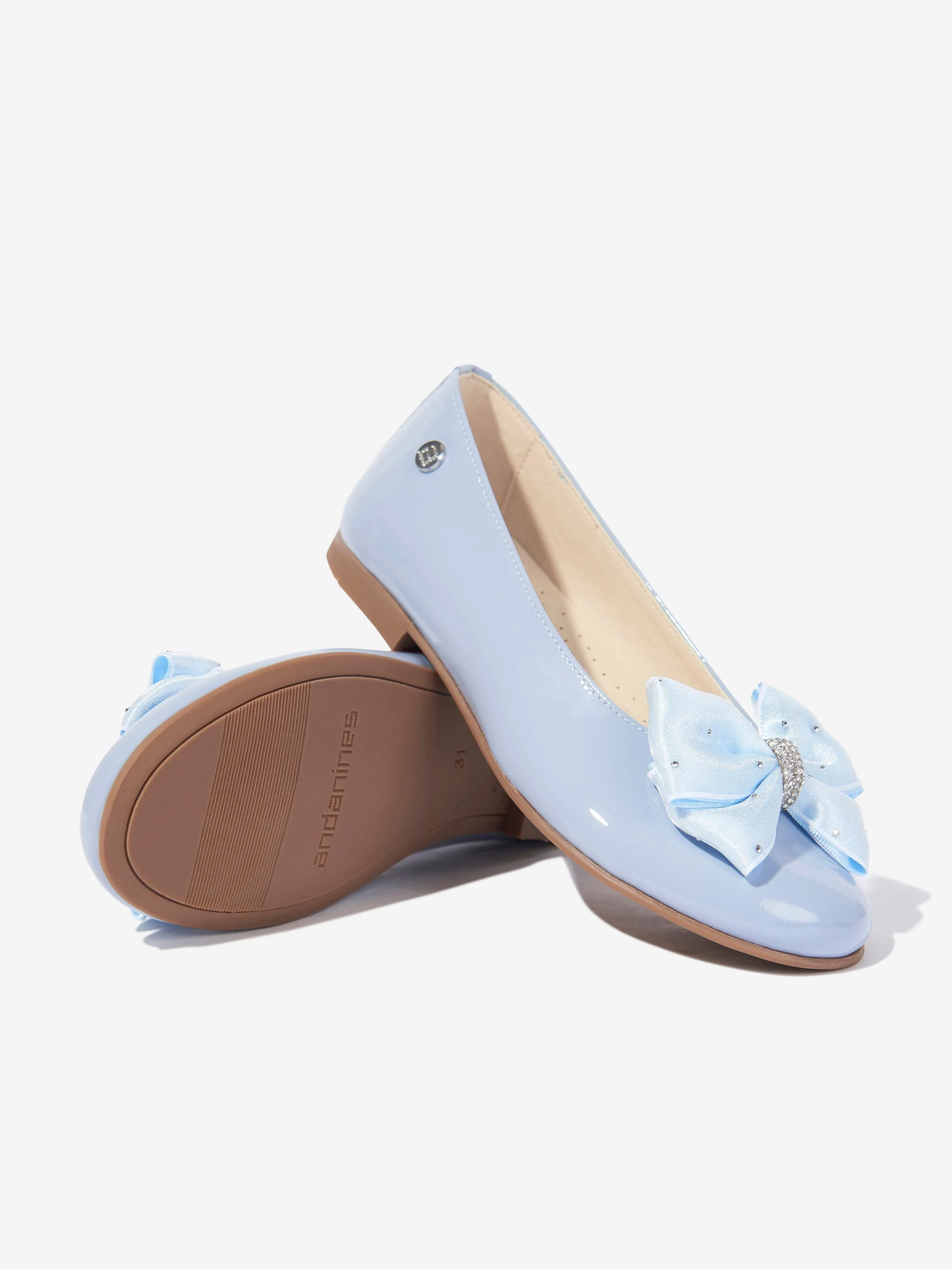 Girls Patent Leather Bow Ballerinas in Blue