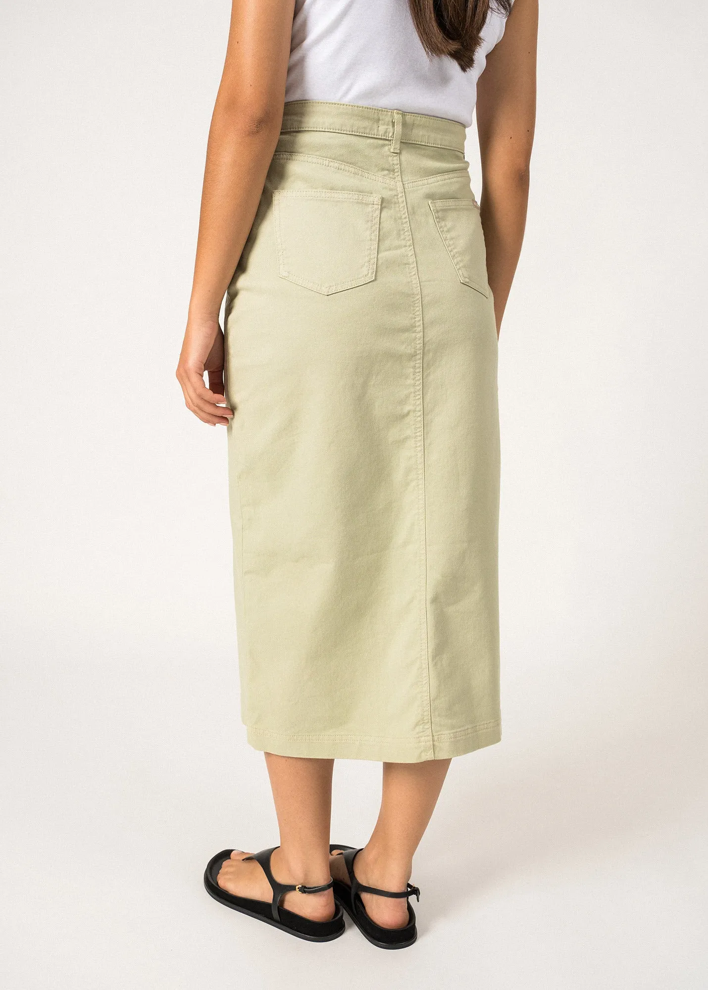 JULIA - High Waist Midi-Length Skirt with Front Slit (SOFT ALMOND)