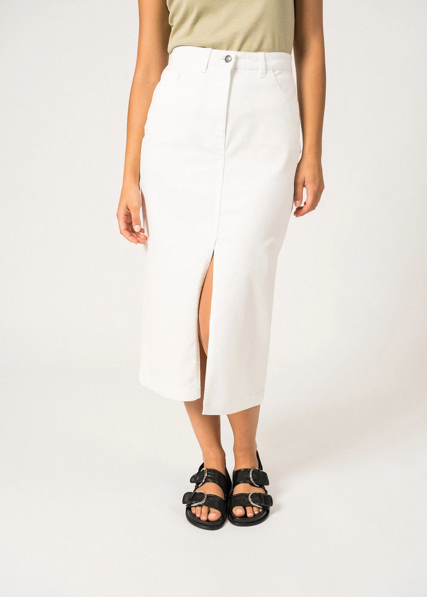 JULIA - High Waist Midi-Length Skirt with Front Slit (WHITE)