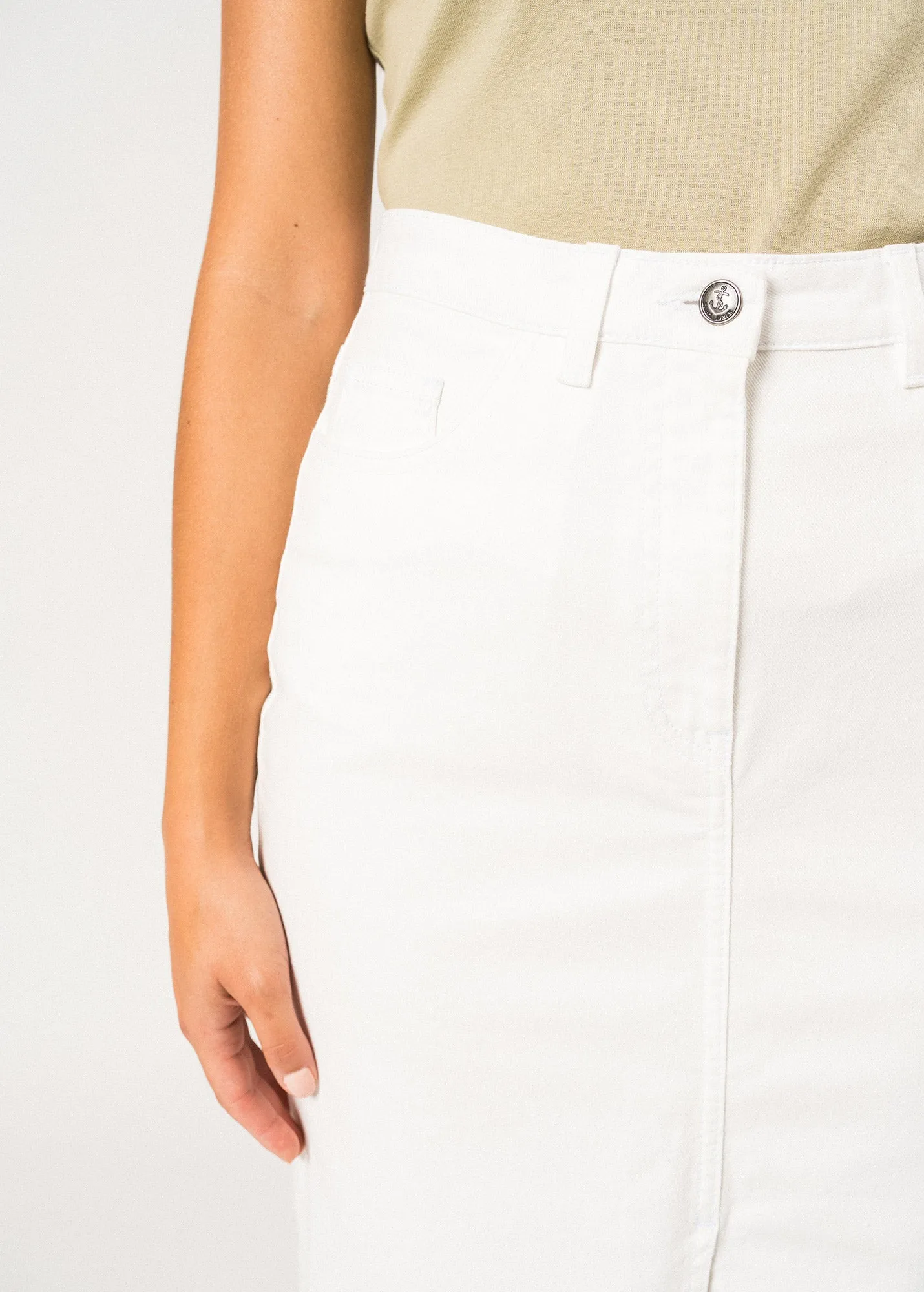 JULIA - High Waist Midi-Length Skirt with Front Slit (WHITE)