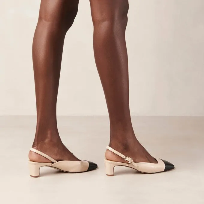 Lindy Bicolor Cream Black Leather Pumps