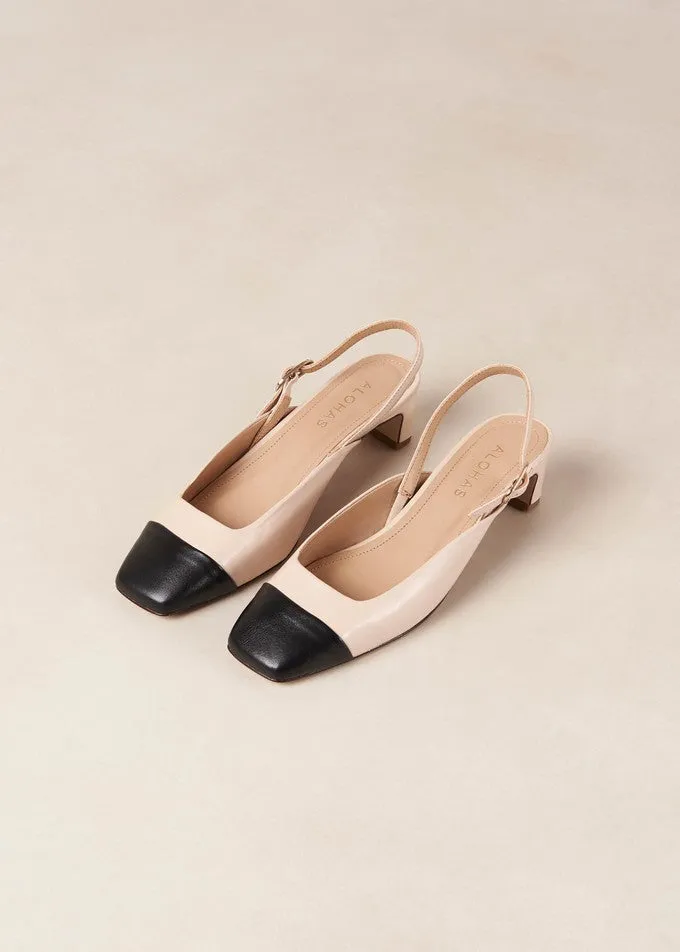 Lindy Bicolor Cream Black Leather Pumps