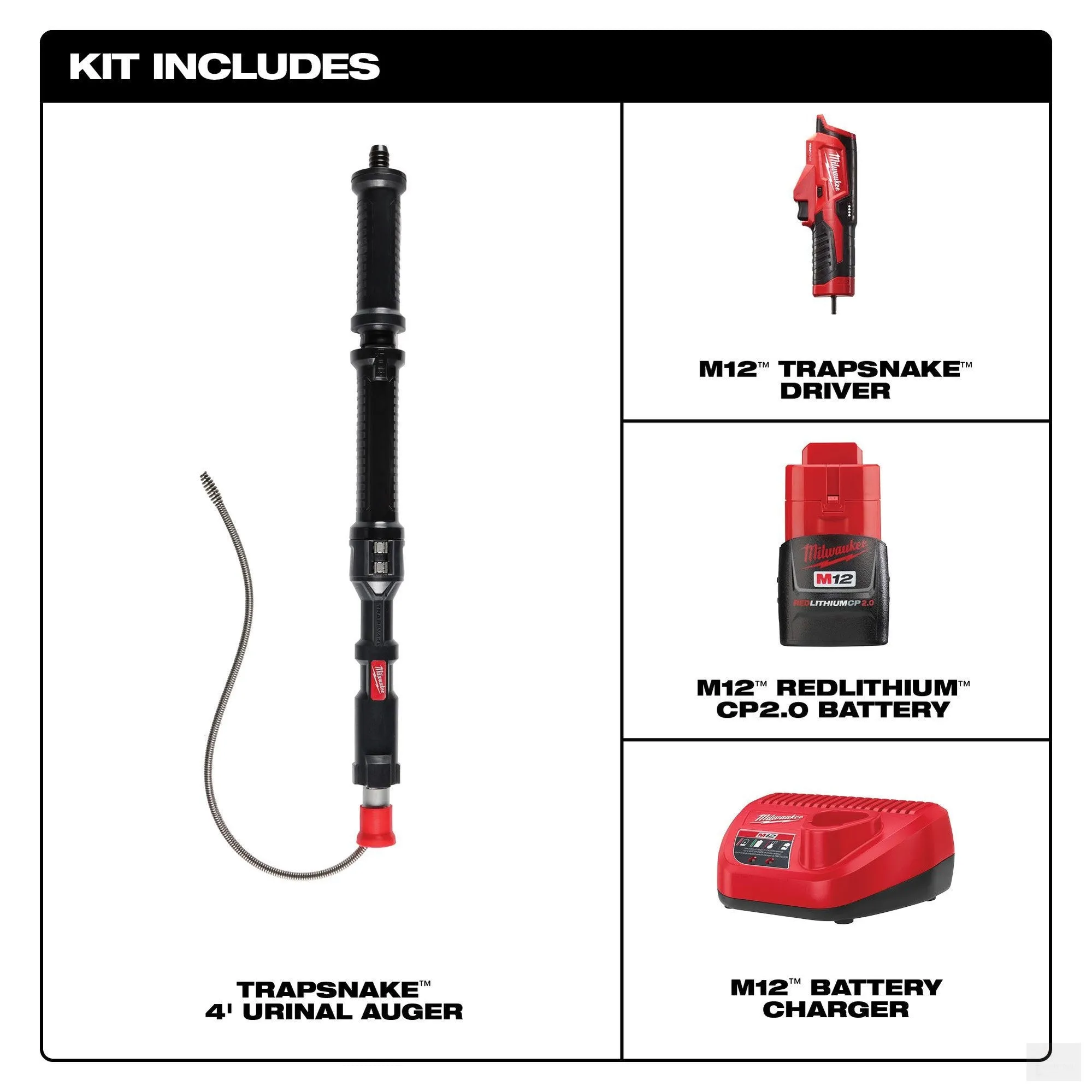 Milwaukee M12™ TRAPSNAKE™ 4'ft Urinal Auger (3574-21)