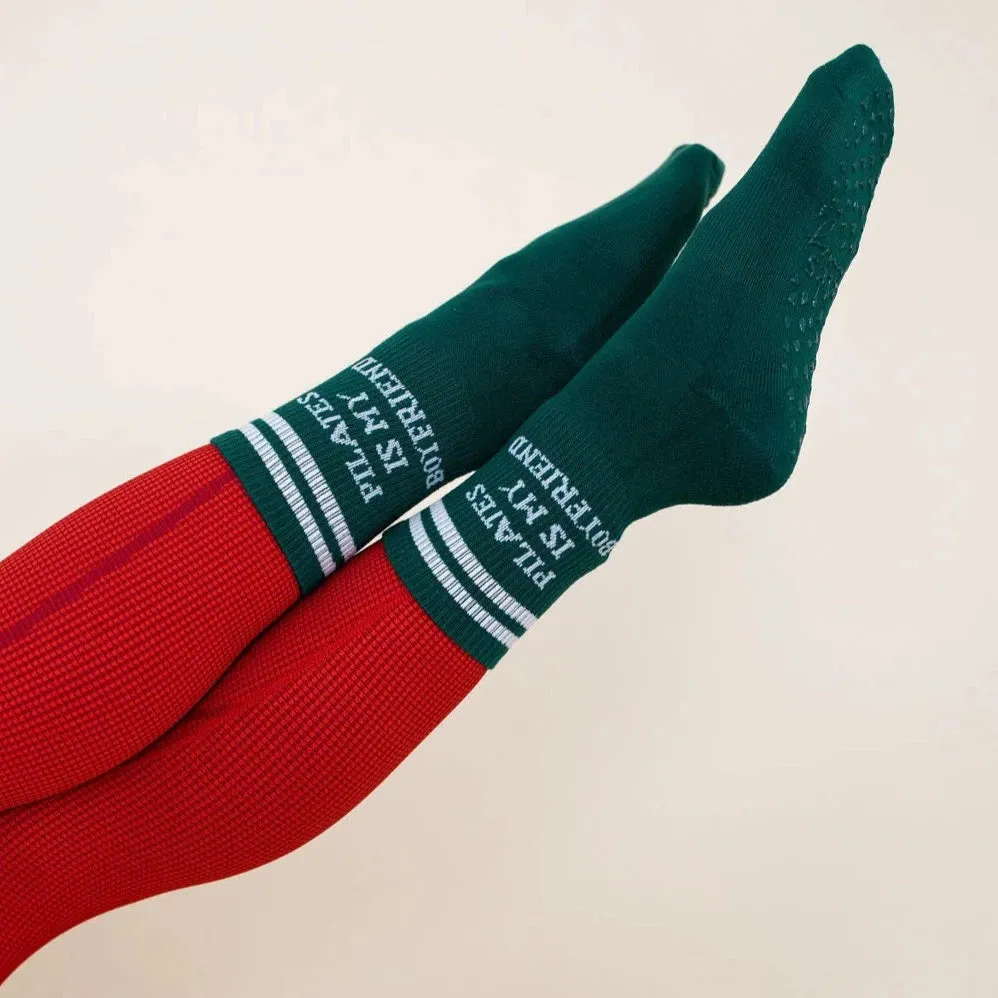 Pilates is my Boyfriend - Green - Crew Grip Sock (Barre / Pilates)