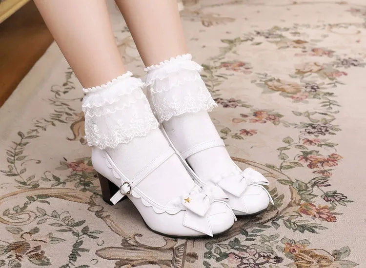 Scallop Edge Bow Knot Heels
