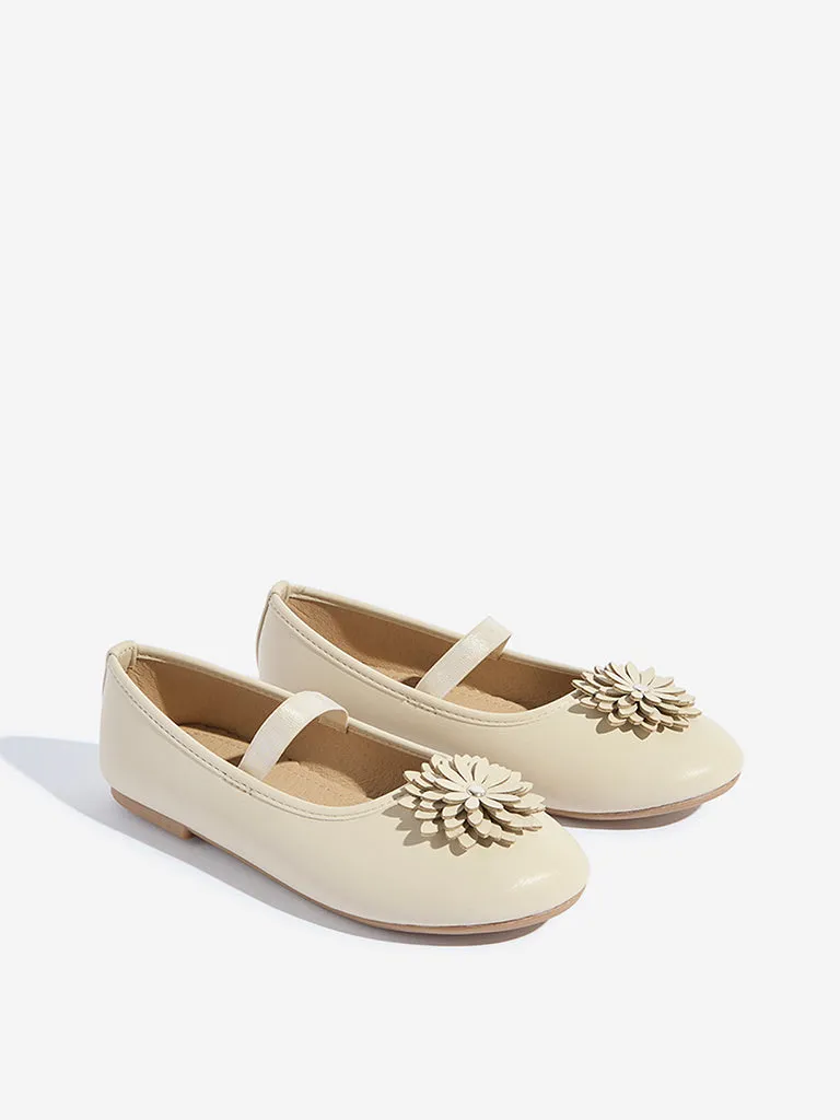 Yellow Ivory Floral Applique Mary Jane Shoes