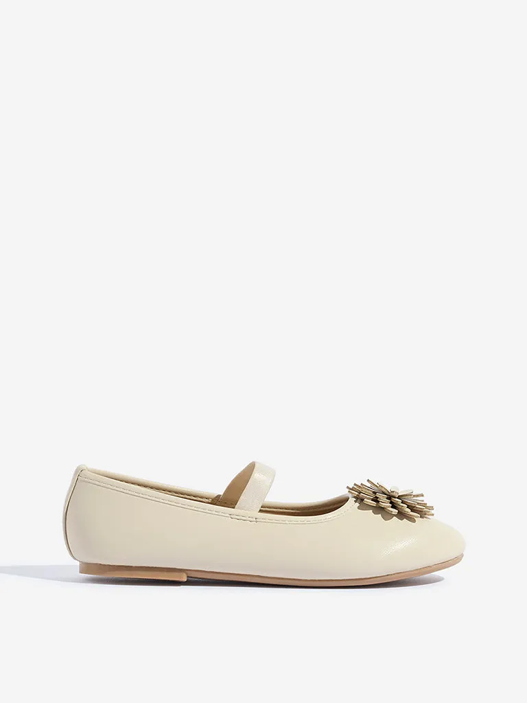Yellow Ivory Floral Applique Mary Jane Shoes